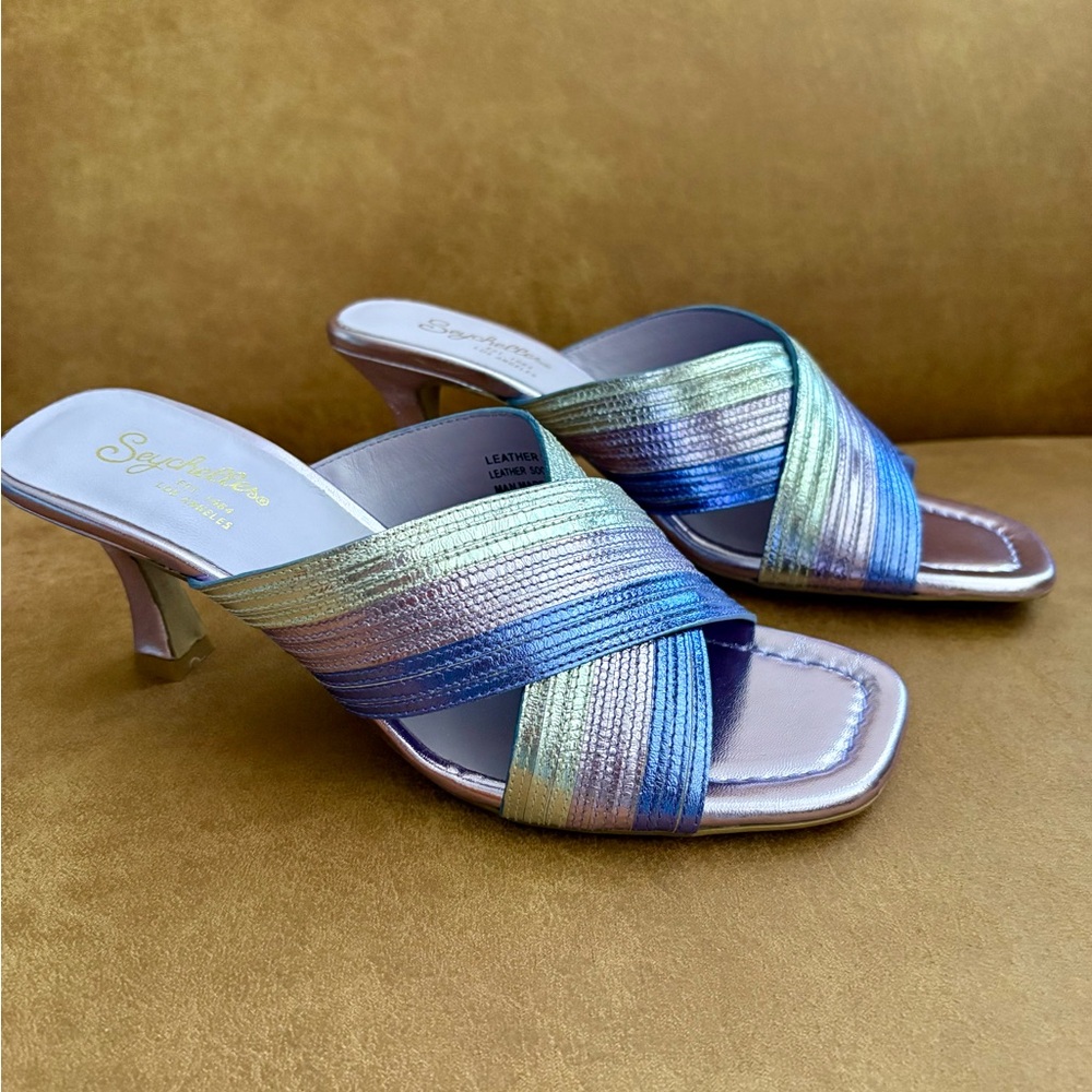 Seychelles Fleet Iridescent Leather Lavender Slip On Heels. Size 8. NIB. - Picture 4 of 9